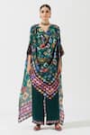 Buy_Rajdeep Ranawat_Green Silk Printed Geometric Cowl Asymmetric Tunic  _at_Aza_Fashions