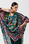 Rajdeep Ranawat_Green Silk Printed Geometric Cowl Asymmetric Tunic  _at_Aza_Fashions