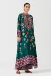 Rajdeep Ranawat_Green Silk Printed Geometric Band Collar Asymmetric Tunic  _Online_at_Aza_Fashions