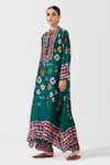 Buy_Rajdeep Ranawat_Green Silk Printed Geometric Band Collar Asymmetric Tunic  _Online_at_Aza_Fashions