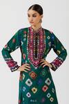 Shop_Rajdeep Ranawat_Green Silk Printed Geometric Band Collar Asymmetric Tunic  _Online_at_Aza_Fashions