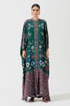 Rajdeep Ranawat_Green Silk Printed Geometric Band Collar Kaftan Tunic  _Online_at_Aza_Fashions