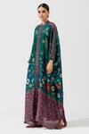 Buy_Rajdeep Ranawat_Green Silk Printed Geometric Band Collar Kaftan Tunic  _Online_at_Aza_Fashions