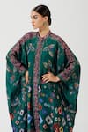 Shop_Rajdeep Ranawat_Green Silk Printed Geometric Band Collar Kaftan Tunic  _Online_at_Aza_Fashions