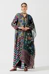 Buy_Rajdeep Ranawat_Green Silk Printed Geometric V Neck Tunic  _at_Aza_Fashions