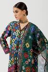 Rajdeep Ranawat_Green Silk Printed Geometric V Neck Tunic  _at_Aza_Fashions