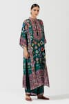 Rajdeep Ranawat_Green Silk Printed Geometric Band Collar Kurta  _Online_at_Aza_Fashions