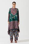 Buy_Rajdeep Ranawat_Green Silk Printed Geometric Band Collar Tunic  _at_Aza_Fashions