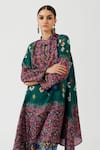 Shop_Rajdeep Ranawat_Green Silk Printed Geometric Band Collar Tunic  _Online_at_Aza_Fashions