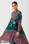 Rajdeep Ranawat_Green Silk Printed Geometric Band Collar Tunic  _at_Aza_Fashions