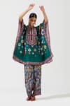 Buy_Rajdeep Ranawat_Green Silk Printed Geometric Band Collar Poncho Tunic  _Online_at_Aza_Fashions