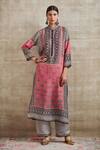 Buy_Rajdeep Ranawat_Pink Silk Embroidery Band Printed Kurta And Pant  _at_Aza_Fashions