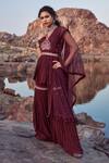 Awigna_Maroon Georgette Ruched Peplum And Sharara Set_Online_at_Aza_Fashions