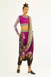 Buy_Rajdeep Ranawat_Purple Silk Printed Floral Tamara Turkish Pant Saree With Blouse  _at_Aza_Fashions