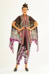 Buy_Rajdeep Ranawat_Black Silk Printed Floral V Neck Chloe Cape  _at_Aza_Fashions