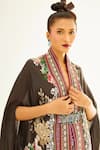 Rajdeep Ranawat_Black Silk Printed Floral V Neck Chloe Cape  _at_Aza_Fashions