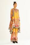 Buy_Rajdeep Ranawat_Yellow Silk Printed Floral Round Neck Aamilah High Low Tunic  _at_Aza_Fashions