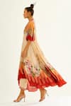 Rajdeep Ranawat_Beige Silk Printed Floral V Neck Cindy Dress _Online_at_Aza_Fashions