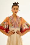 Rajdeep Ranawat_Beige Silk Printed Floral V Neck Cindy Dress _at_Aza_Fashions