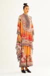 Rajdeep Ranawat_Orange Silk Printed Floral Band Collar Navya Draped Tunic  _Online_at_Aza_Fashions