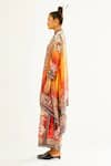 Buy_Rajdeep Ranawat_Orange Silk Printed Floral Band Collar Navya Draped Tunic  _Online_at_Aza_Fashions