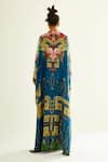 Shop_Rajdeep Ranawat_Blue Silk Printed Geometric V Neck Imama Kaftan  _at_Aza_Fashions