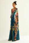 Rajdeep Ranawat_Blue Silk Printed Geometric V Neck Imama Kaftan  _Online_at_Aza_Fashions