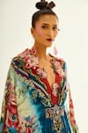 Shop_Rajdeep Ranawat_Blue Silk Printed Geometric V Neck Imama Kaftan  _Online_at_Aza_Fashions