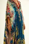 Rajdeep Ranawat_Blue Silk Printed Geometric V Neck Imama Kaftan  _at_Aza_Fashions