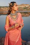 Awigna_Peach Organza Striped Saree With Blouse_Online_at_Aza_Fashions