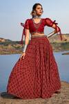 Buy_Awigna_Red Organza, Georgette, Soft Net V Neck Printed Bridal Lehenga Set And Blouse_at_Aza_Fashions