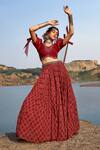 Shop_Awigna_Red Organza, Georgette, Soft Net V Neck Printed Bridal Lehenga Set And Blouse_at_Aza_Fashions