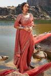 Buy_Awigna_Orange Saree: Organza; Blouse: Silk Printed Print: Zig-zag With For Women_at_Aza_Fashions