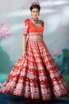 Rajdeep Ranawat_Orange Blouse Lycra Printed Floral And Animal Leela Dupion Lehenga Set  _Online_at_Aza_Fashions