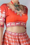 Shop_Rajdeep Ranawat_Orange Blouse Lycra Printed Floral And Animal Leela Dupion Lehenga Set  _Online_at_Aza_Fashions