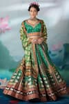 Buy_Rajdeep Ranawat_Green Blouse Lycra Printed Multi Motifs V Neck Leela Lehenga Set  _Online_at_Aza_Fashions