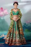 Buy_Rajdeep Ranawat_Green Blouse Lycra Printed Multi Motifs V Neck Leela Lehenga Set  _at_Aza_Fashions