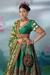 Shop_Rajdeep Ranawat_Green Blouse Lycra Printed Multi Motifs V Neck Leela Lehenga Set  _Online_at_Aza_Fashions