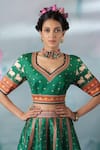 Rajdeep Ranawat_Green Blouse Lycra Printed Multi Motifs V Neck Leela Lehenga Set  _at_Aza_Fashions