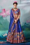 Buy_Rajdeep Ranawat_Blue Blouse Lycra Printed Multi Motifs V Leela Dupion Lehenga Set  _at_Aza_Fashions