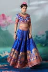 Buy_Rajdeep Ranawat_Blue Blouse Lycra Printed Multi Motifs V Leela Dupion Lehenga Set  _Online_at_Aza_Fashions