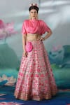 Buy_Rajdeep Ranawat_Pink Printed Lotus Motifs Cowl Neck Leela Skirt And Satin Top Set  _Online_at_Aza_Fashions