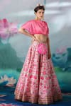 Rajdeep Ranawat_Pink Printed Lotus Motifs Cowl Neck Leela Skirt And Satin Top Set  _Online_at_Aza_Fashions