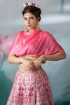 Shop_Rajdeep Ranawat_Pink Printed Lotus Motifs Cowl Neck Leela Skirt And Satin Top Set  _Online_at_Aza_Fashions