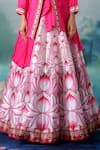 Rajdeep Ranawat_Pink Printed Lotus Motifs V Neck Leela Skirt And Satin Tunic Set  _at_Aza_Fashions