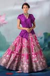 Buy_Rajdeep Ranawat_Purple Satin Leela Printed Skirt And Draped Tunic Set_at_Aza_Fashions