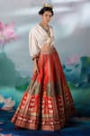 Rajdeep Ranawat_Red Printed Multi Motifs V Neck Collar Leela Skirt Set  _Online_at_Aza_Fashions