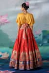 Shop_Rajdeep Ranawat_Red Printed Multi Motifs V Neck Leela Skirt And Satin Top Set  _at_Aza_Fashions