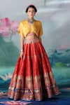 Rajdeep Ranawat_Red Printed Multi Motifs V Neck Leela Skirt And Satin Top Set  _Online_at_Aza_Fashions