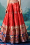 Rajdeep Ranawat_Red Printed Multi Motifs V Neck Leela Skirt And Satin Top Set  _at_Aza_Fashions